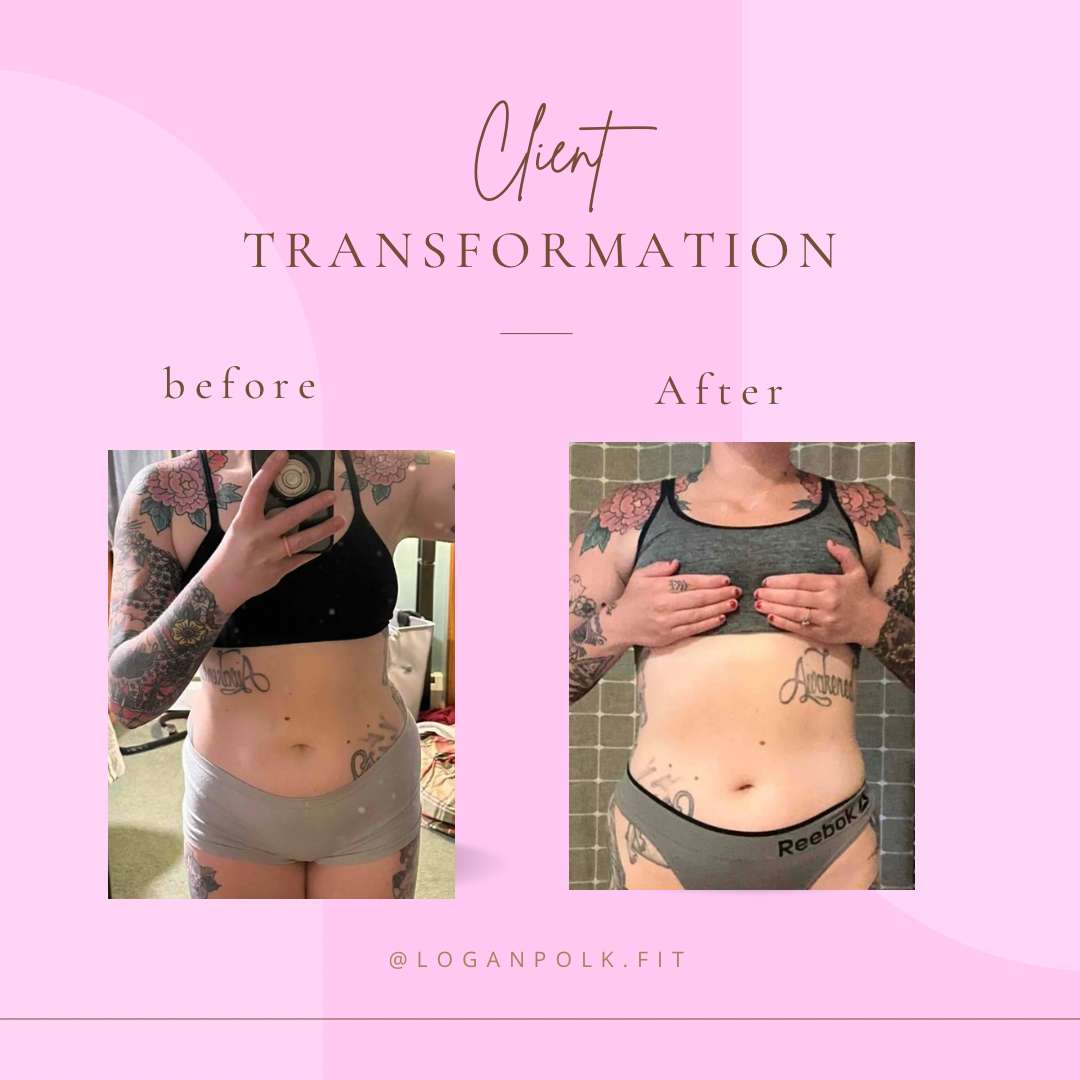 Client transformation image showing how much weight a women lost using Logan's fitness program