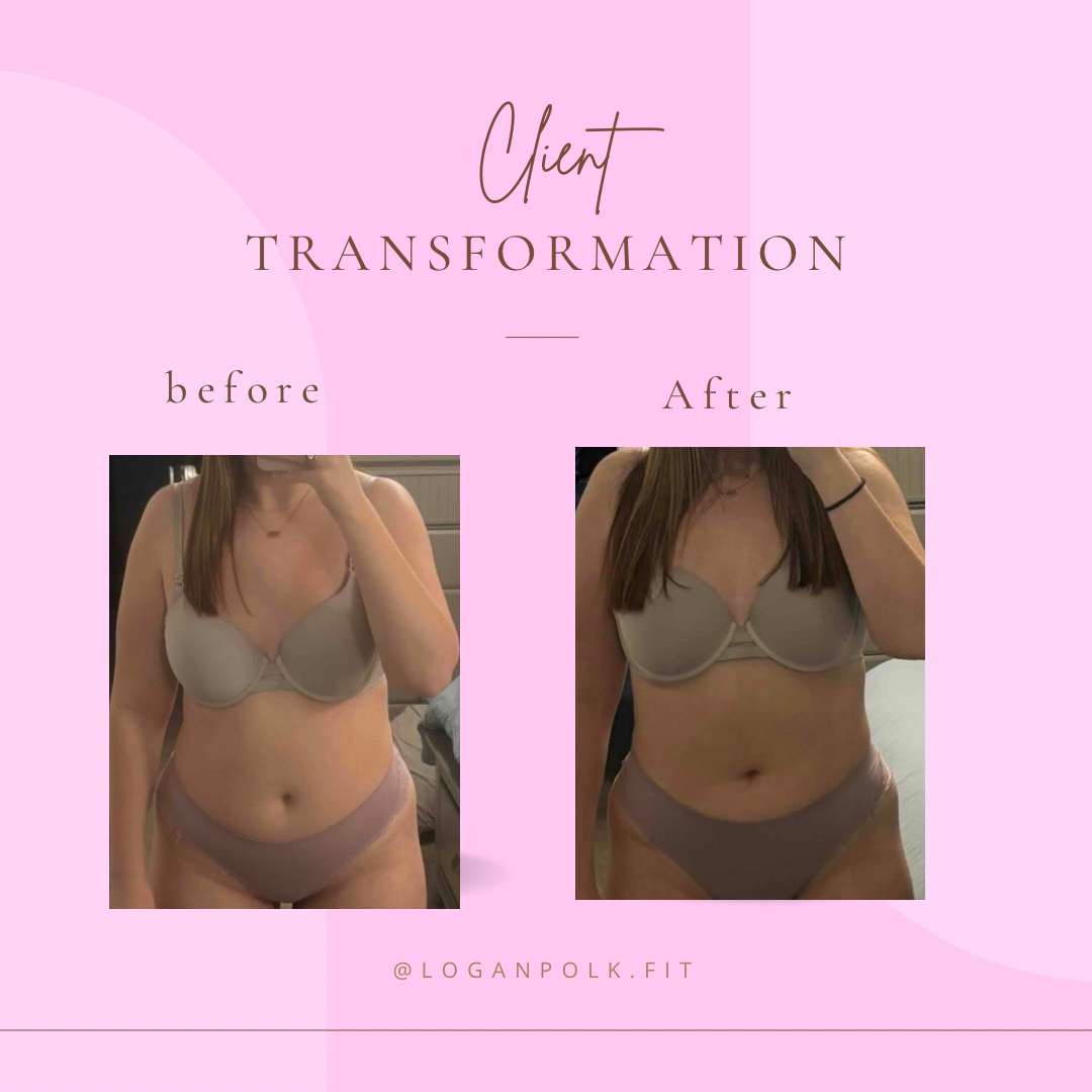 Client transformation image showing how much weight a women lost using Logan's fitness program