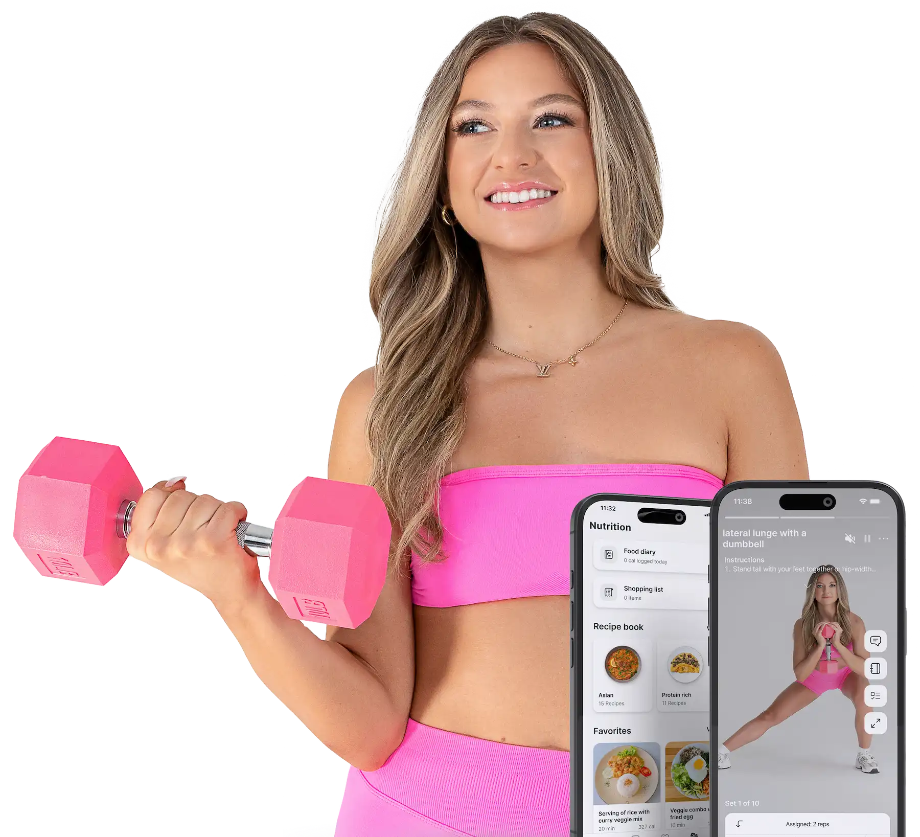 The online fitness coach Logan Polk showing off her fitness coaching app